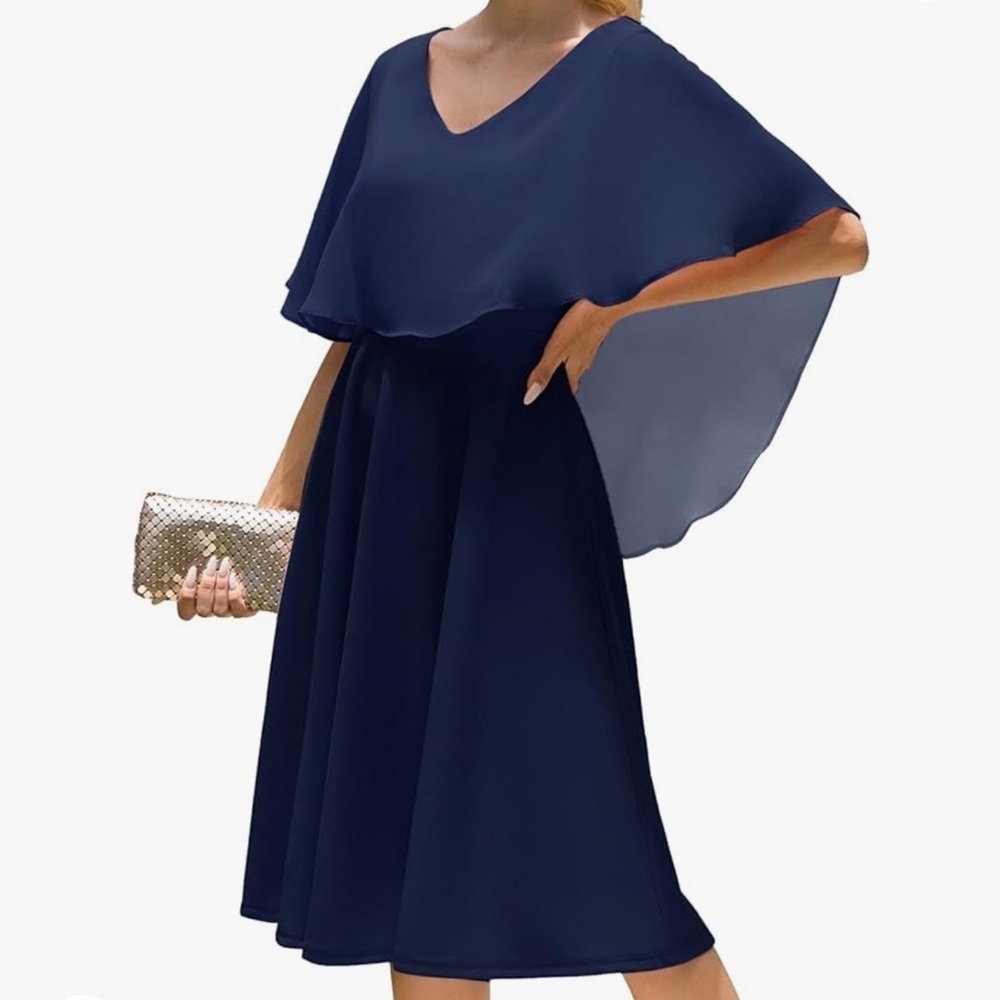 HomRain Overlay Cape Sleeve Formal Dress Mother Knee Len Modest Dress